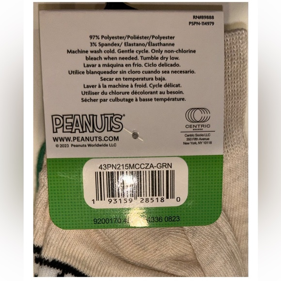 Peanuts Charlie Brown Snoopy Woodstock Crew Socks 1Pair Men 6-12 Green Christmas - Picture 4 of 11